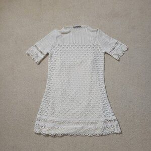 Zara Women's White Crochet Dress, Size Medium